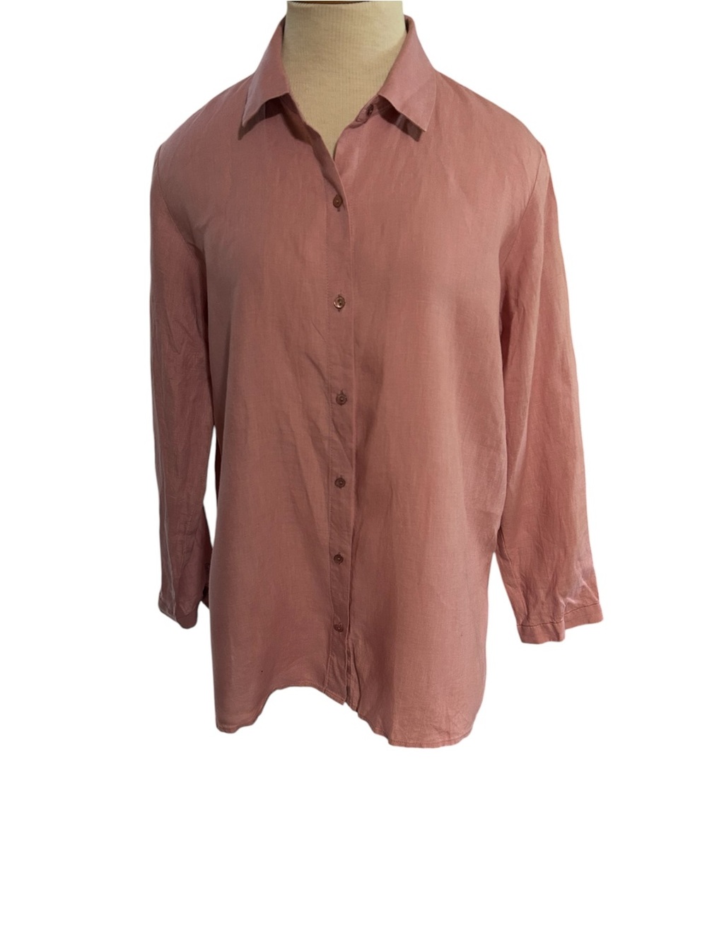 Eileen Fisher Pink Linen Button Down Shirt S/P - Picture 3 of 10
